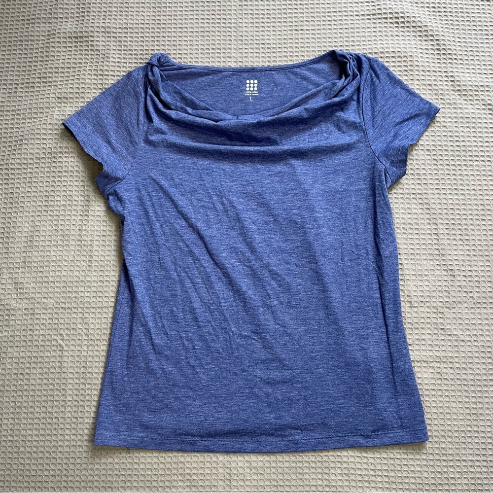 Title Nine Breeze Tee Shirt Large Womens Drape Neck Heathered Blue